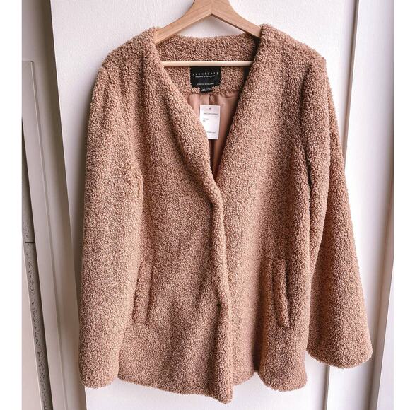Sanctuary NWT Brown Teddy Fleece Coat Womens L Faux Fur Jacket Snap Front Soft - Picture 8 of 11